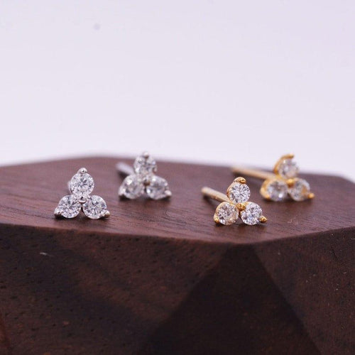 14k gold round dainty lab grown diamond earrings, front view showing fine craftsmanship