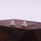 14k gold round dainty lab grown diamond earrings, side profile view showing fine craftsmanship