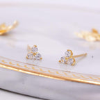 14k gold round dainty lab grown diamond earrings, top angle view showing fine craftsmanship