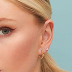 14k gold round dainty lab grown diamond earrings, sparkle detail shot showing fine craftsmanship