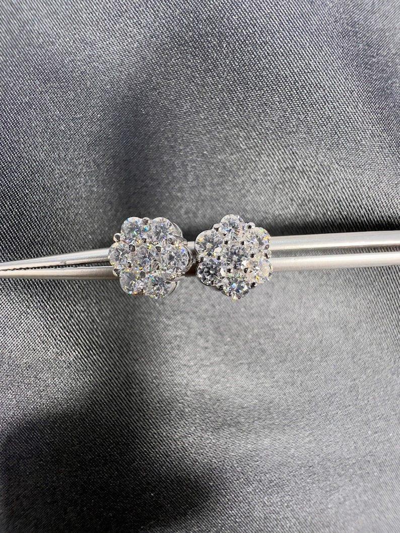 14k gold round screw back lab grown diamond stud earrings, front view showing fine craftsmanship