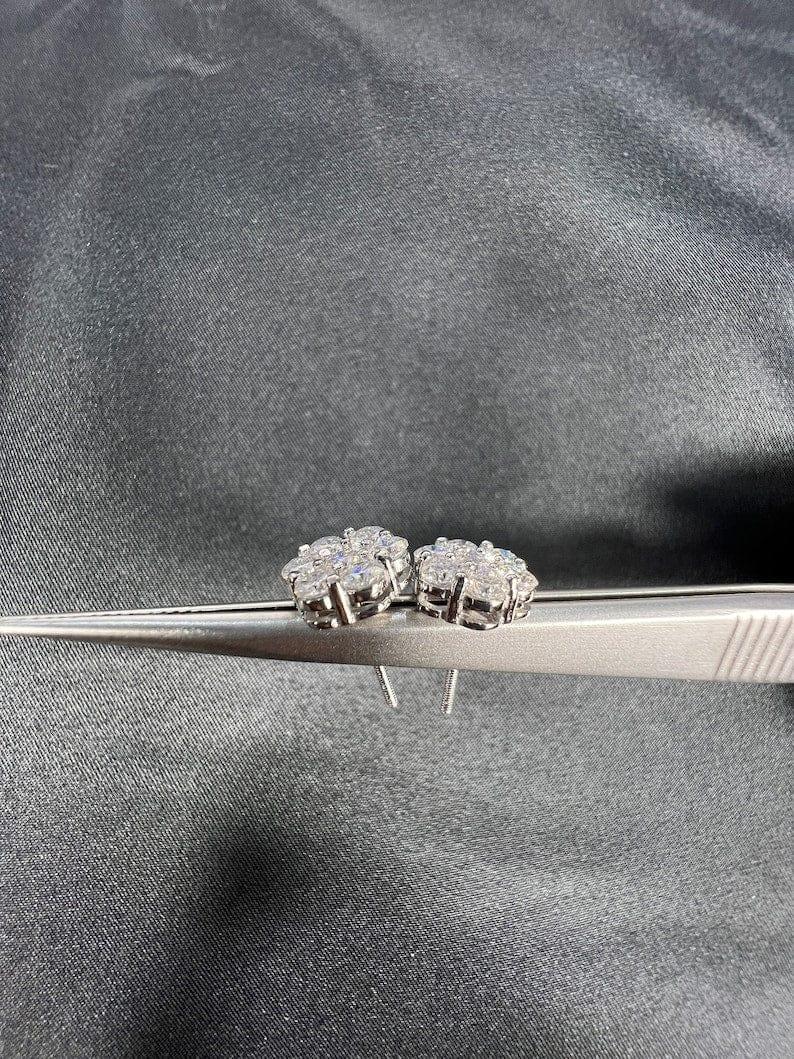 14k gold round screw back lab grown diamond stud earrings, side profile view showing fine craftsmanship