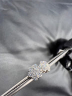 14k gold round screw back lab grown diamond stud earrings, styled on model showing fine craftsmanship