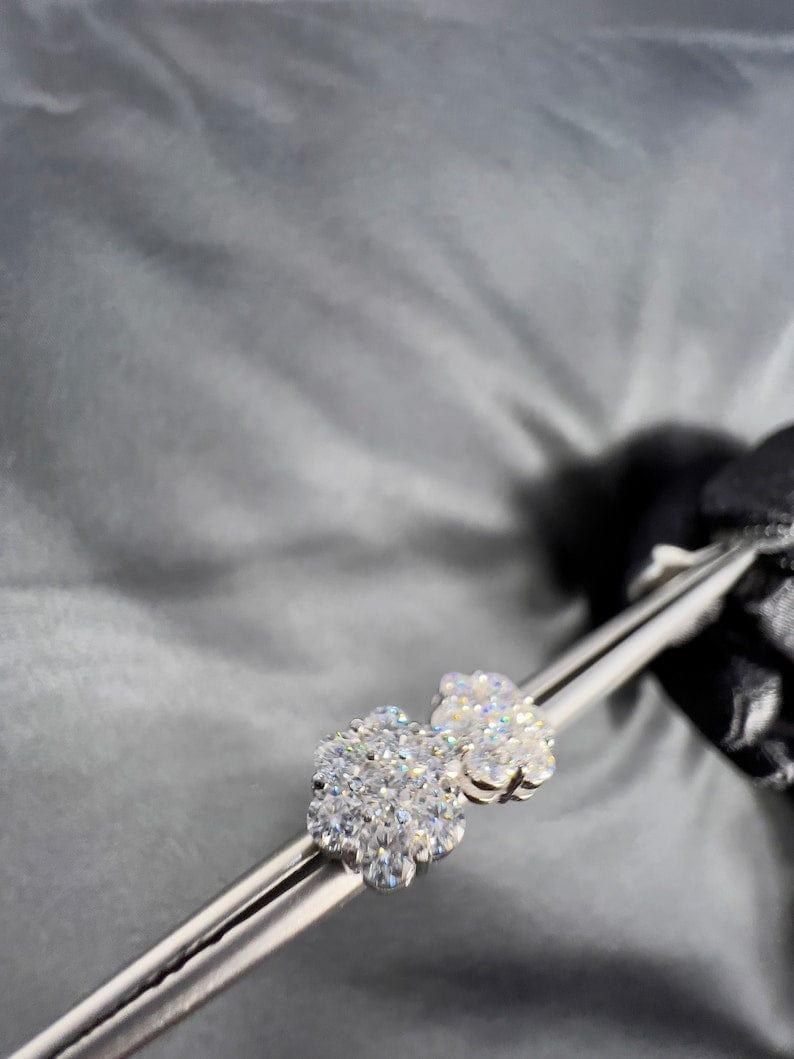 14k gold round screw back lab grown diamond stud earrings, styled on model showing fine craftsmanship