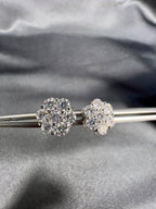 14k gold round screw back lab grown diamond stud earrings, lifestyle shot showing fine craftsmanship