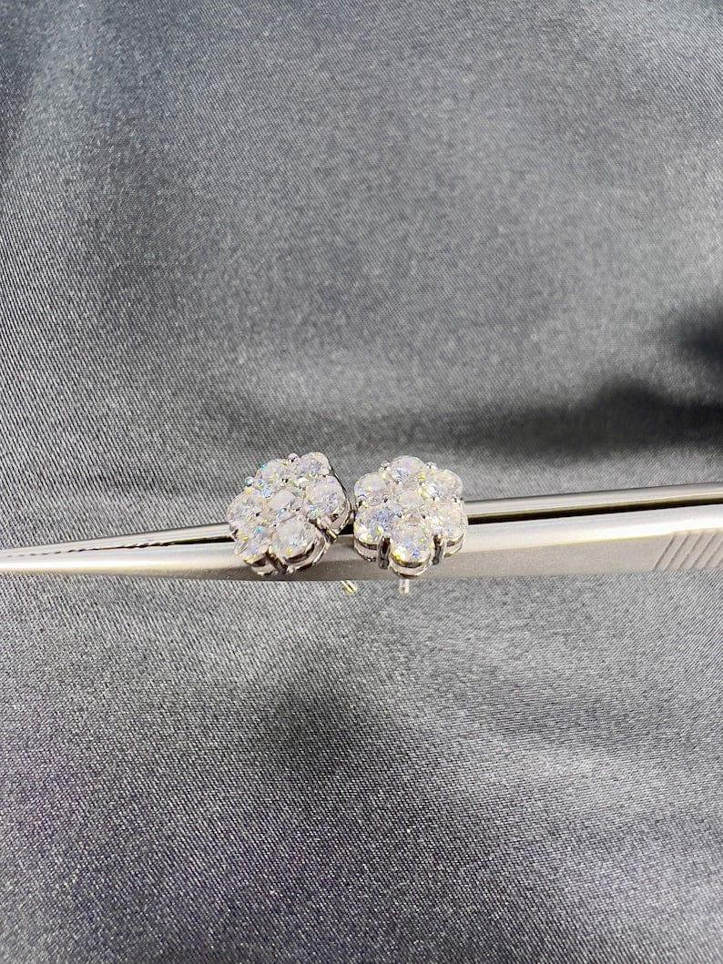 14k gold round screw back lab grown diamond stud earrings, macro detail view showing fine craftsmanship