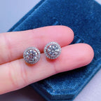 14k gold round halo lab grown diamond stud earrings, sparkle detail shot showing fine craftsmanship