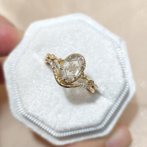 14k gold oval vintage lab grown diamond engagement ring, front view showing fine craftsmanship