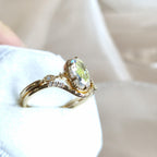 14k gold oval vintage lab grown diamond engagement ring, side profile view showing fine craftsmanship