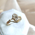 14k gold oval vintage lab grown diamond engagement ring, styled on model showing fine craftsmanship