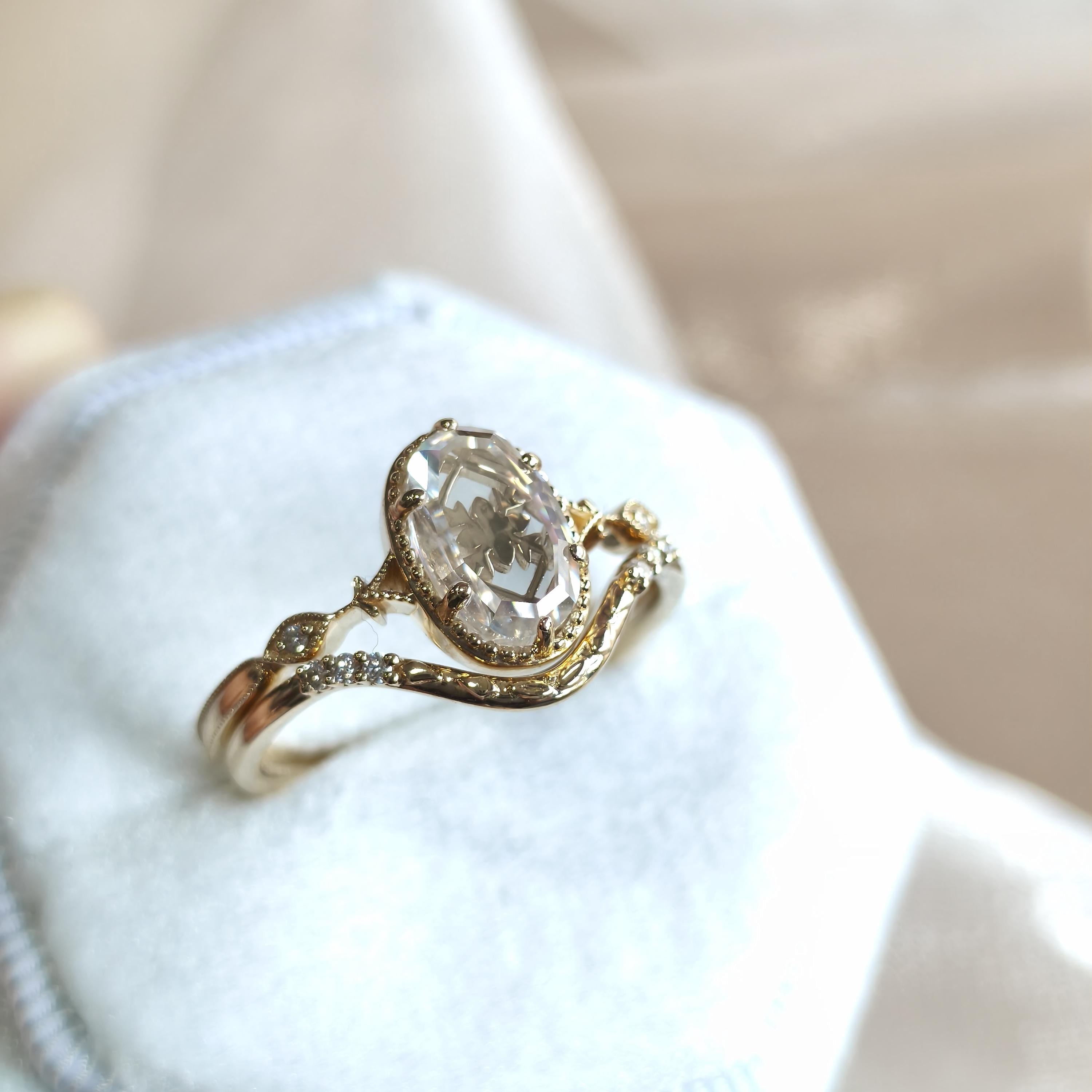 14k gold oval vintage lab grown diamond engagement ring, styled on model showing fine craftsmanship