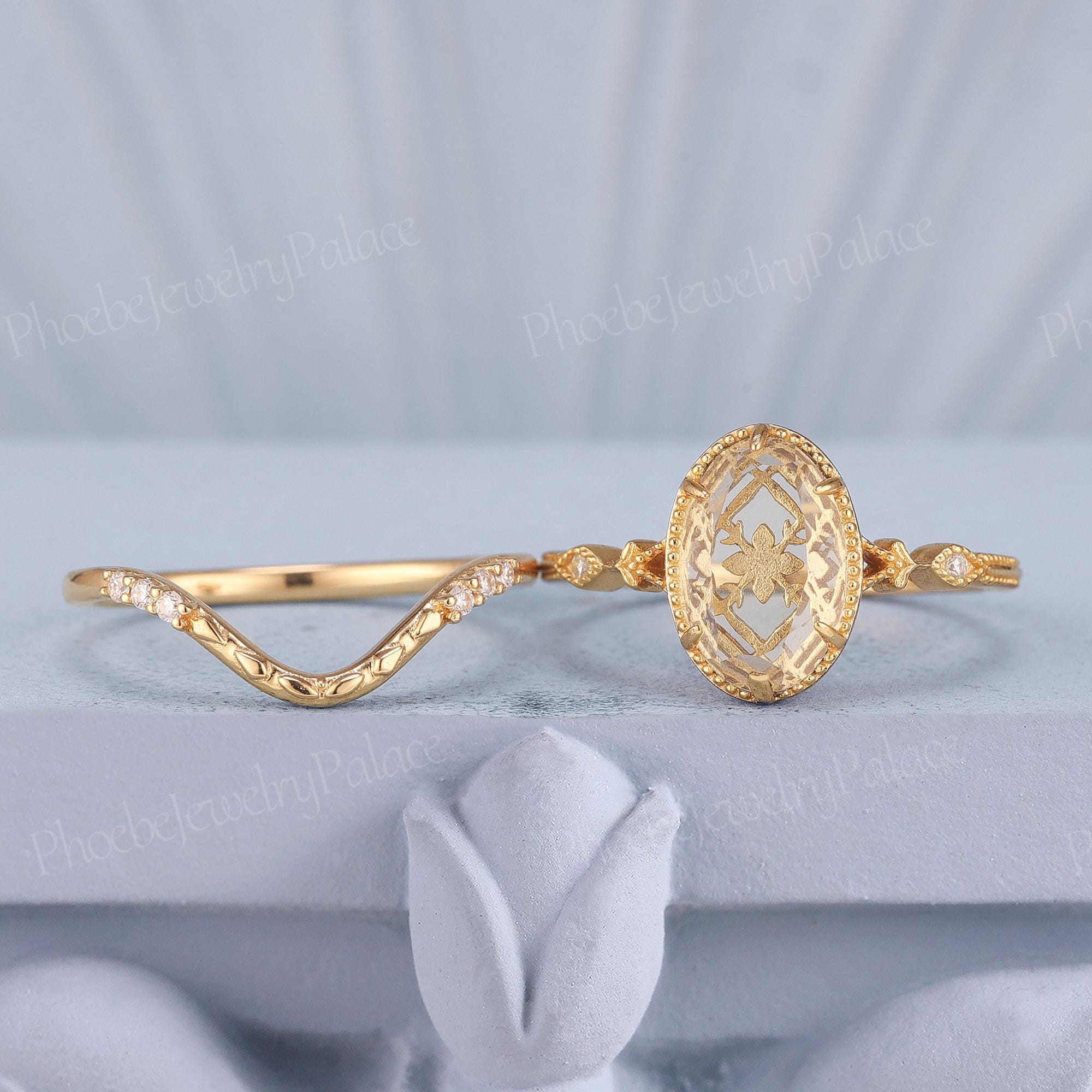 14k gold oval vintage lab grown diamond engagement ring, top angle view showing fine craftsmanship