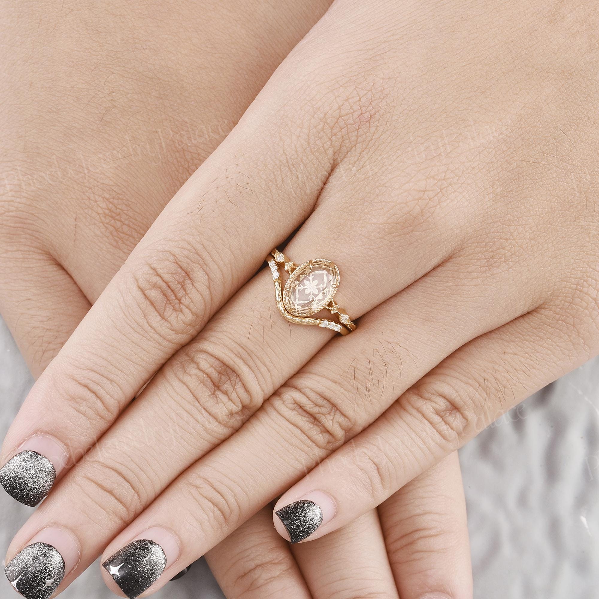14k gold oval vintage lab grown diamond engagement ring, lifestyle shot showing fine craftsmanship