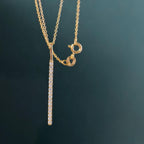 14k gold bar lab grown diamond pendant necklace, detailed close-up showing fine craftsmanship