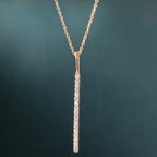 14k gold bar lab grown diamond pendant necklace, styled on model showing fine craftsmanship
