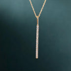 14k gold bar lab grown diamond pendant necklace, sparkle detail shot showing fine craftsmanship