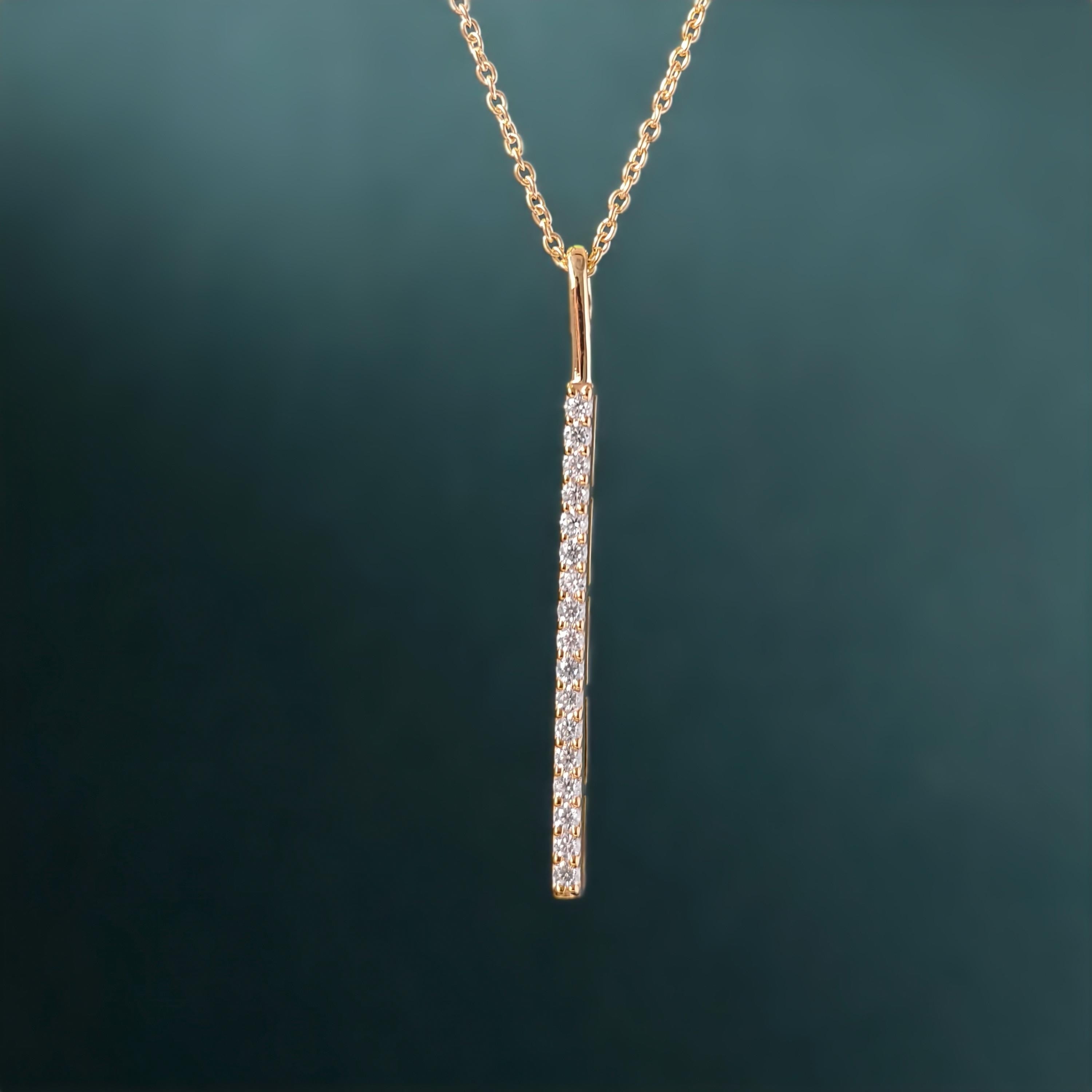 14k gold bar lab grown diamond pendant necklace, sparkle detail shot showing fine craftsmanship