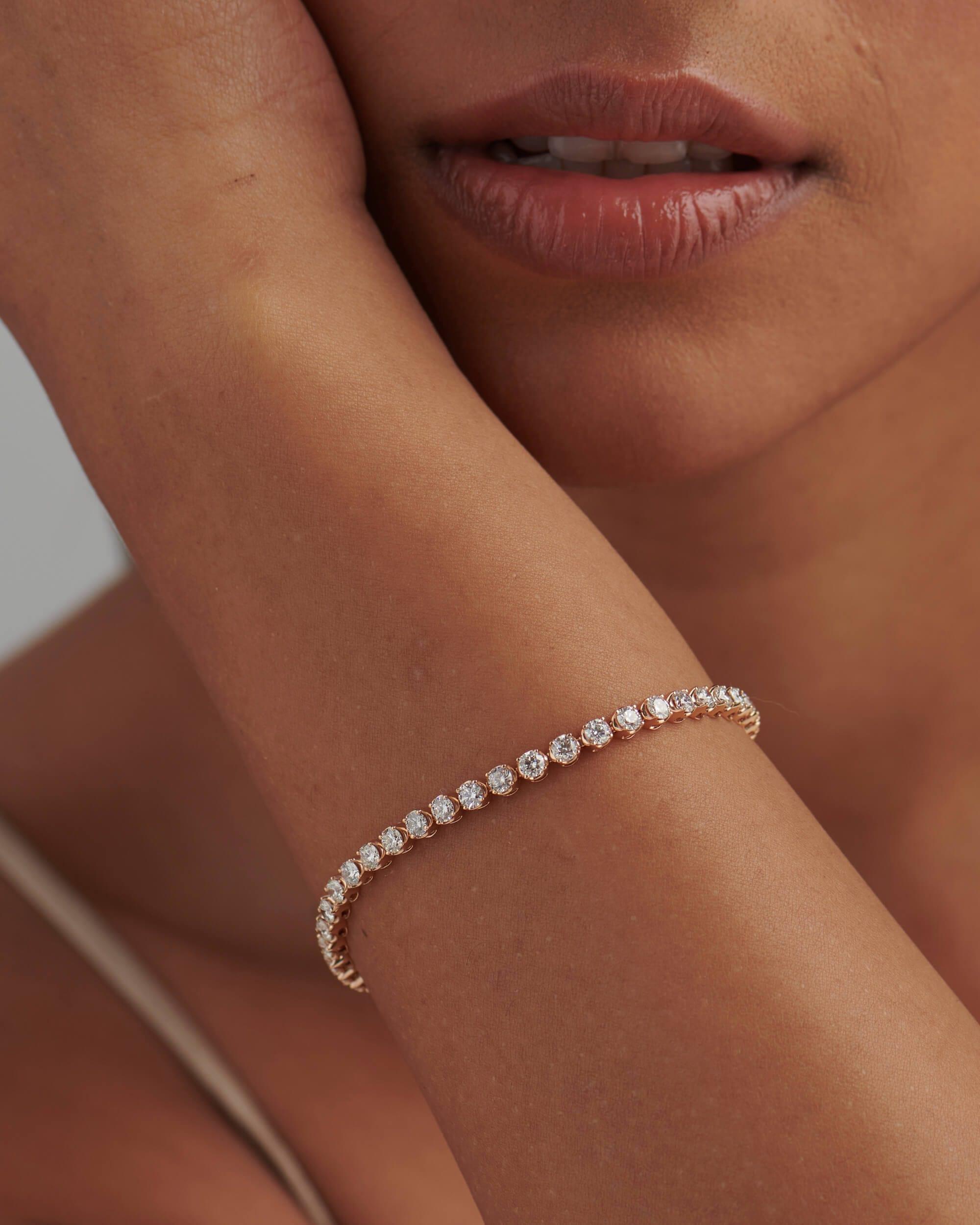 14k gold lab grown diamond tennis bracelet, front view showing fine craftsmanship for elegant everyday wear