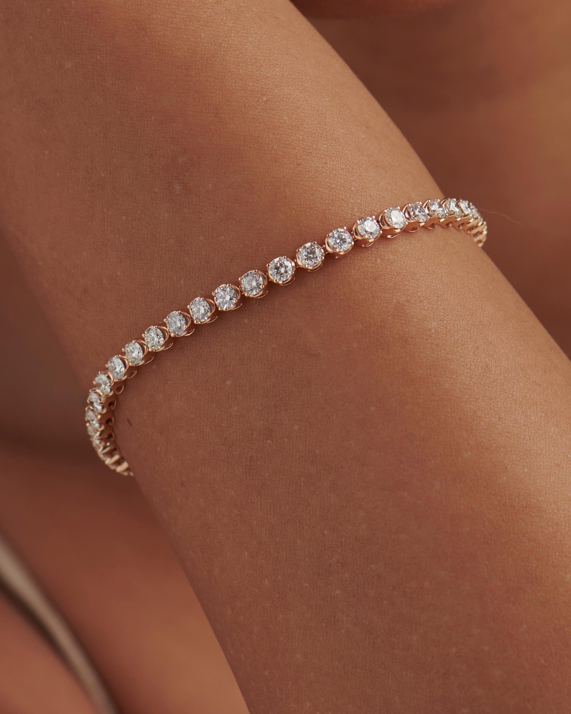14k gold lab grown diamond tennis bracelet, side profile view showing fine craftsmanship for elegant everyday wear