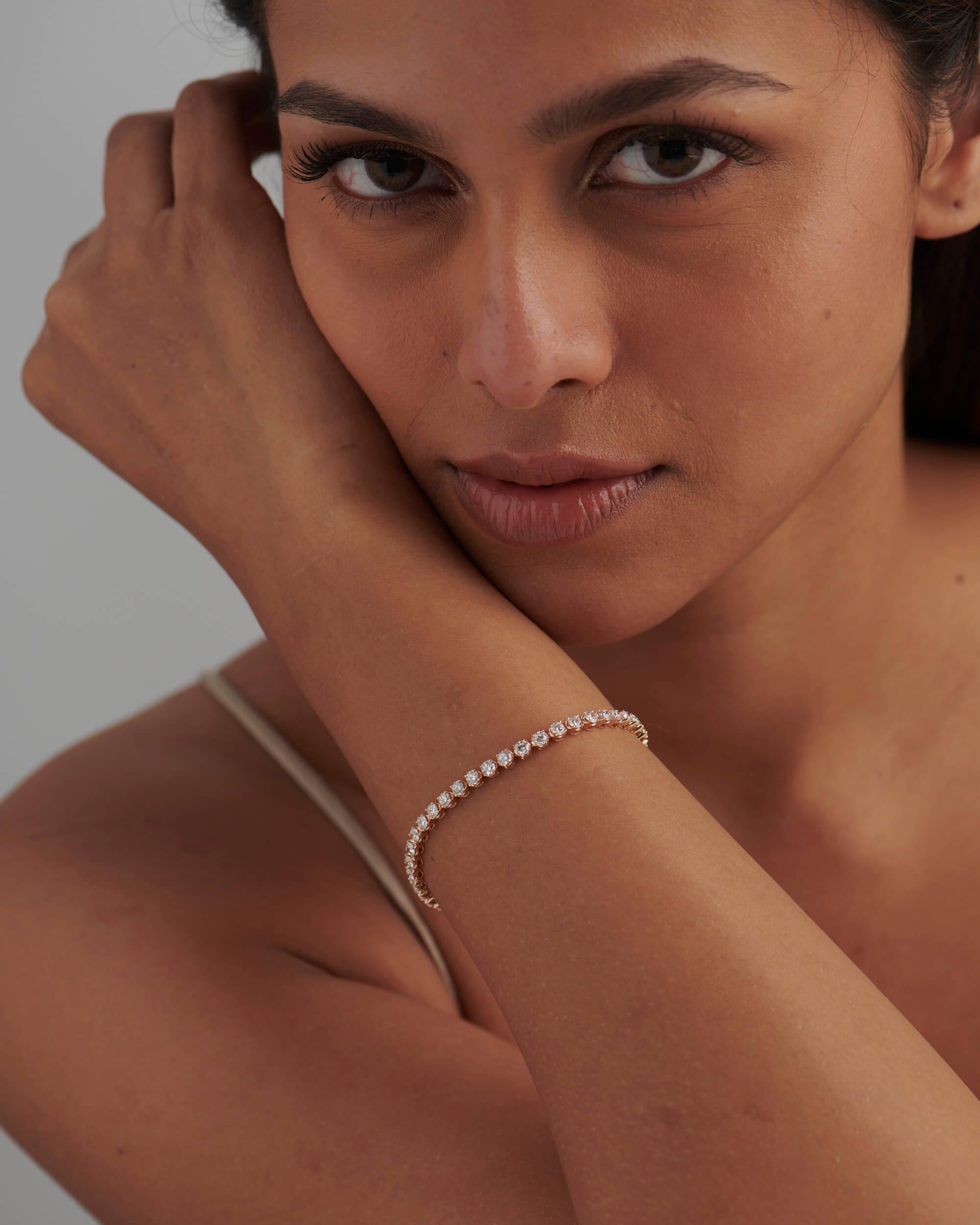 14k gold lab grown diamond tennis bracelet, top angle view showing fine craftsmanship for elegant everyday wear
