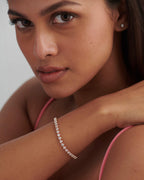 14k gold lab grown diamond tennis bracelet, top angle view showing fine craftsmanship with a secure setting