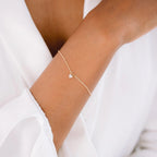 14k gold heart dainty lab grown diamond bracelet, front view showing fine craftsmanship with brilliant sparkle