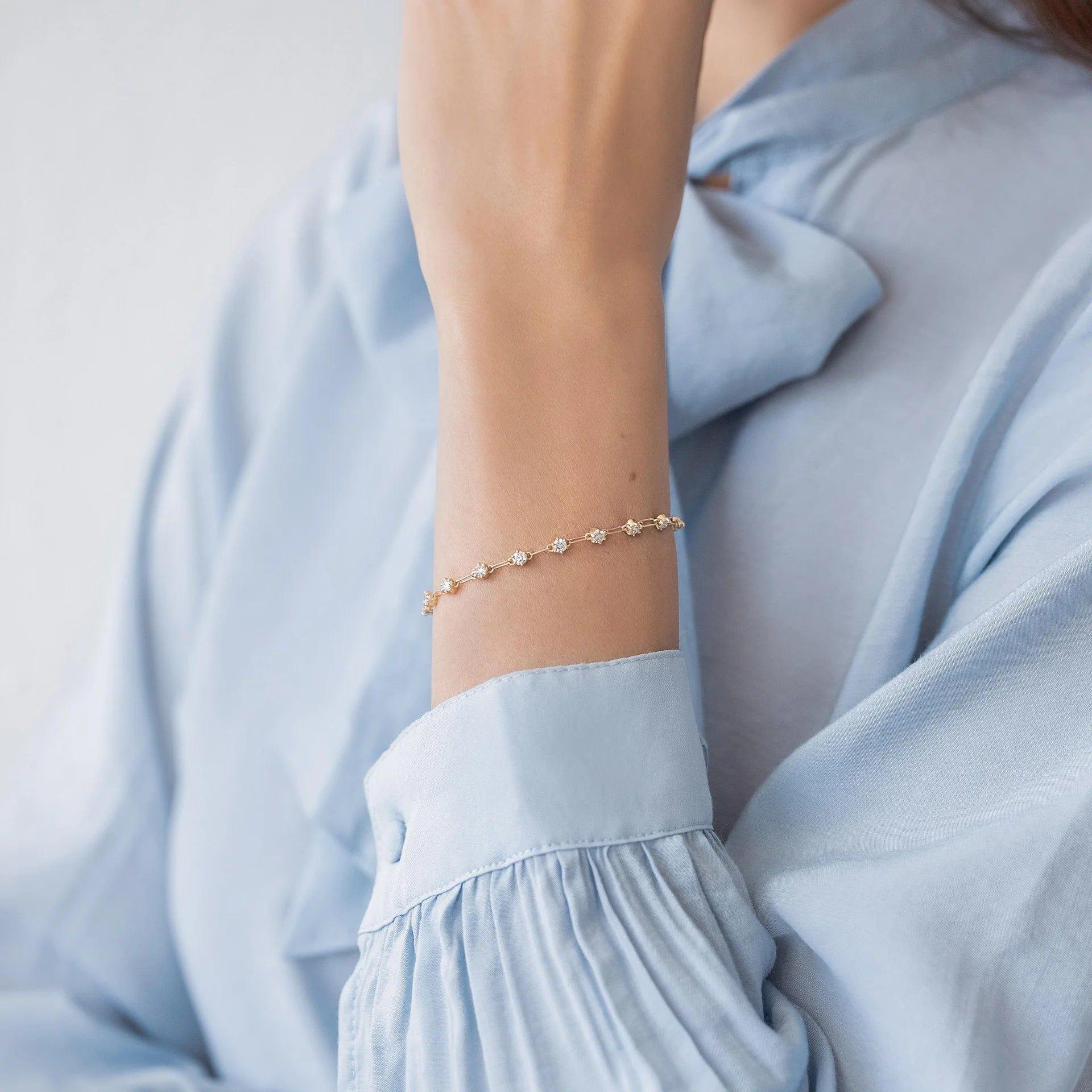 14k gold lab grown diamond bracelet, front view showing fine craftsmanship with a secure setting