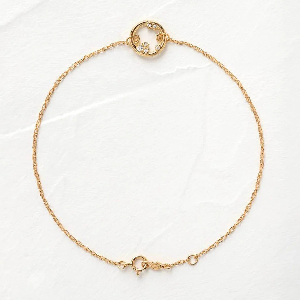 14k gold satellite lab grown diamond bracelet, detailed close-up showing fine craftsmanship