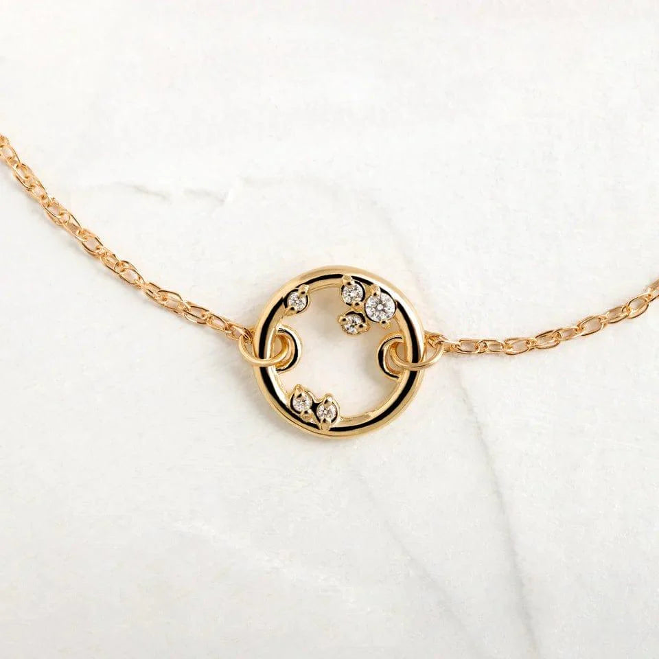14k gold satellite lab grown diamond bracelet, side profile view showing fine craftsmanship