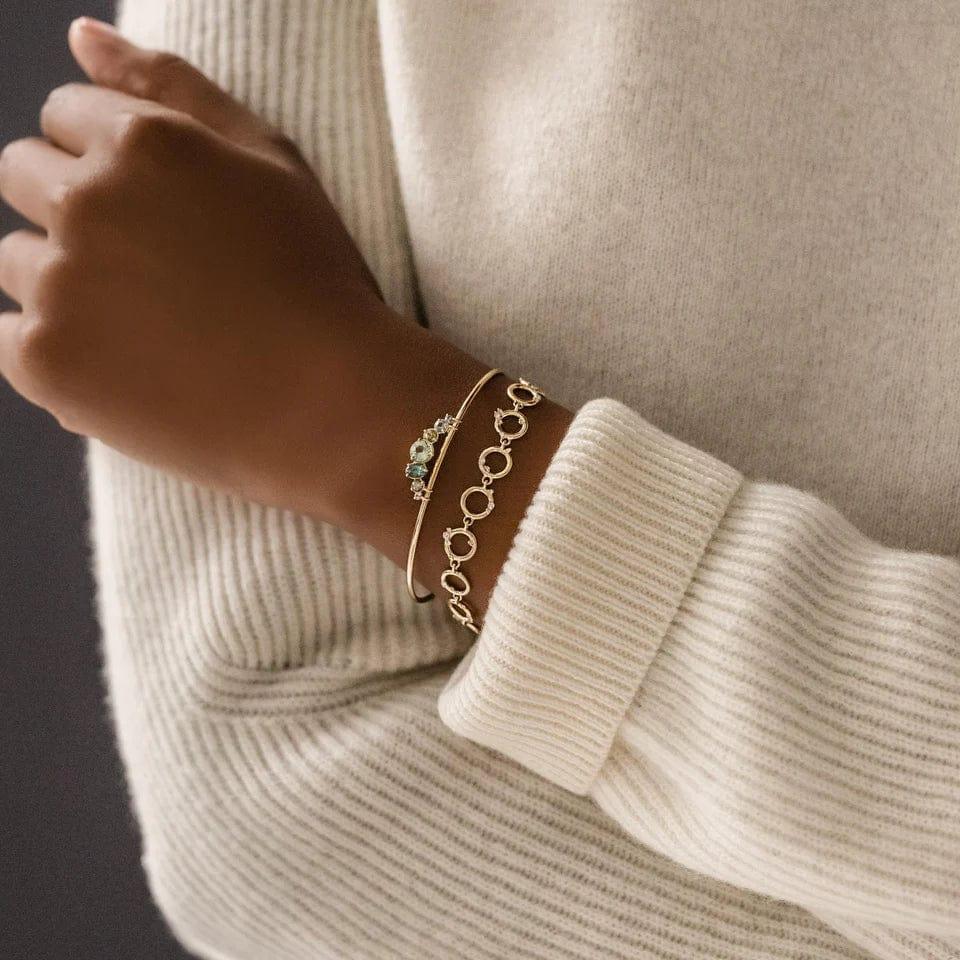 14k gold satellite lab grown diamond tennis bracelet, side profile view showing fine craftsmanship