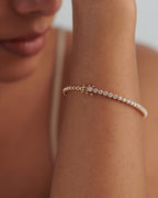 14k gold tennis lab grown diamond bangle bracelet, side profile view showing fine craftsmanship