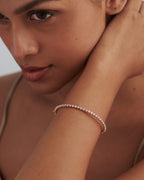 14k gold tennis lab grown diamond bangle bracelet, top angle view showing fine craftsmanship