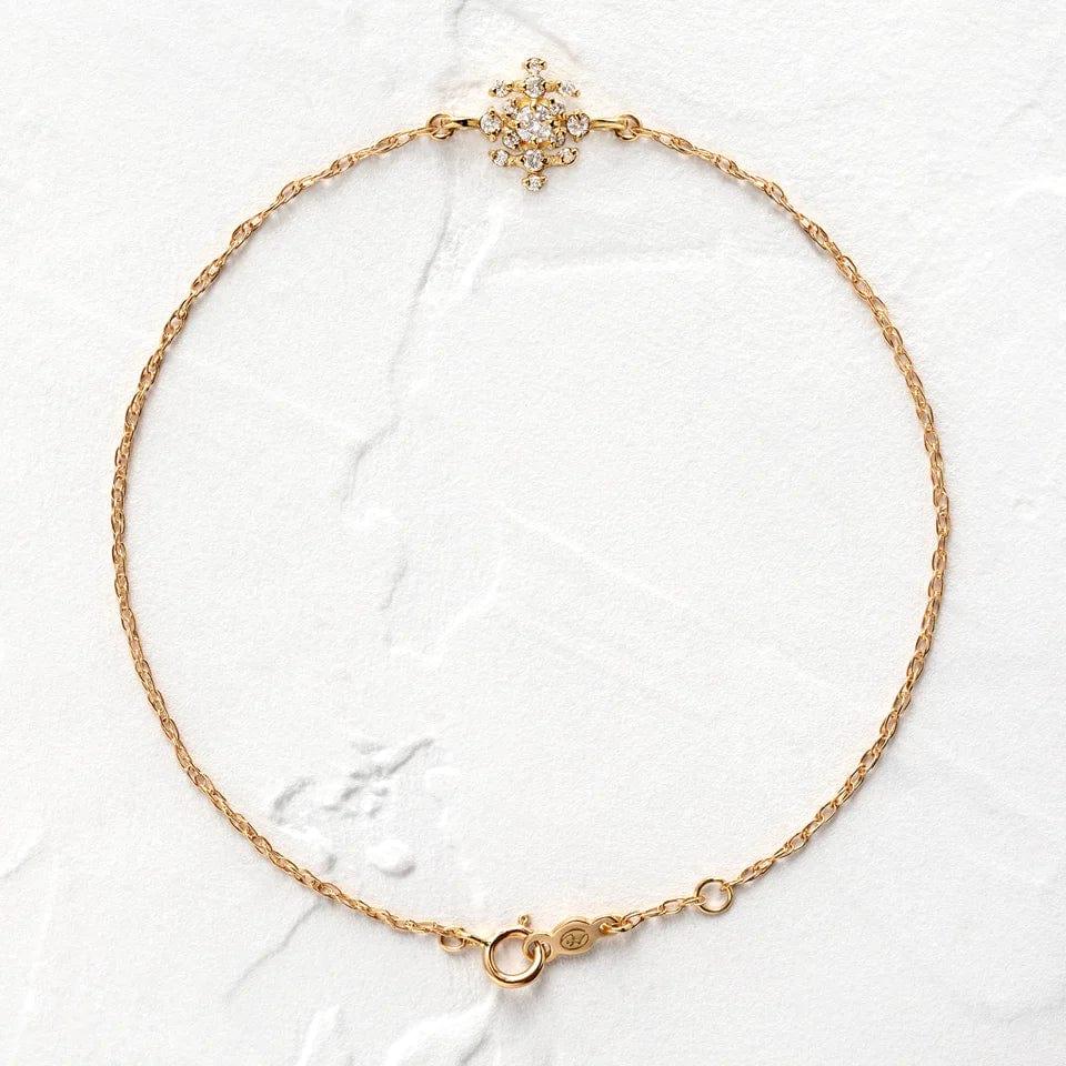 14k gold dainty lab grown diamond bracelet, detailed close-up showing fine craftsmanship