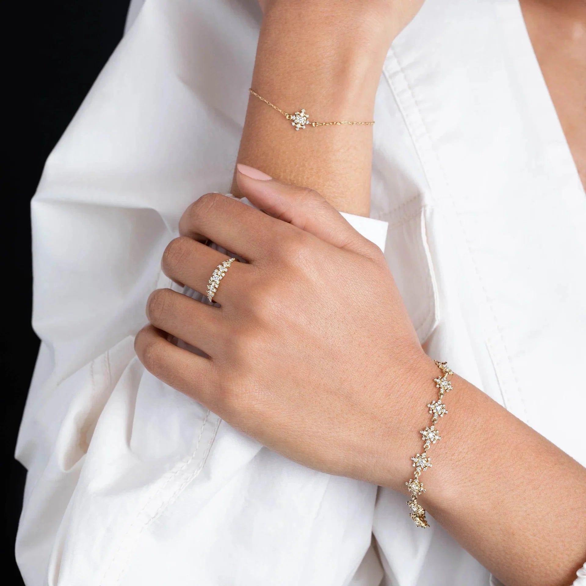 14k gold dainty lab grown diamond bracelet, side profile view showing fine craftsmanship