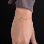 14k gold dainty lab grown diamond bracelet, styled on model showing fine craftsmanship