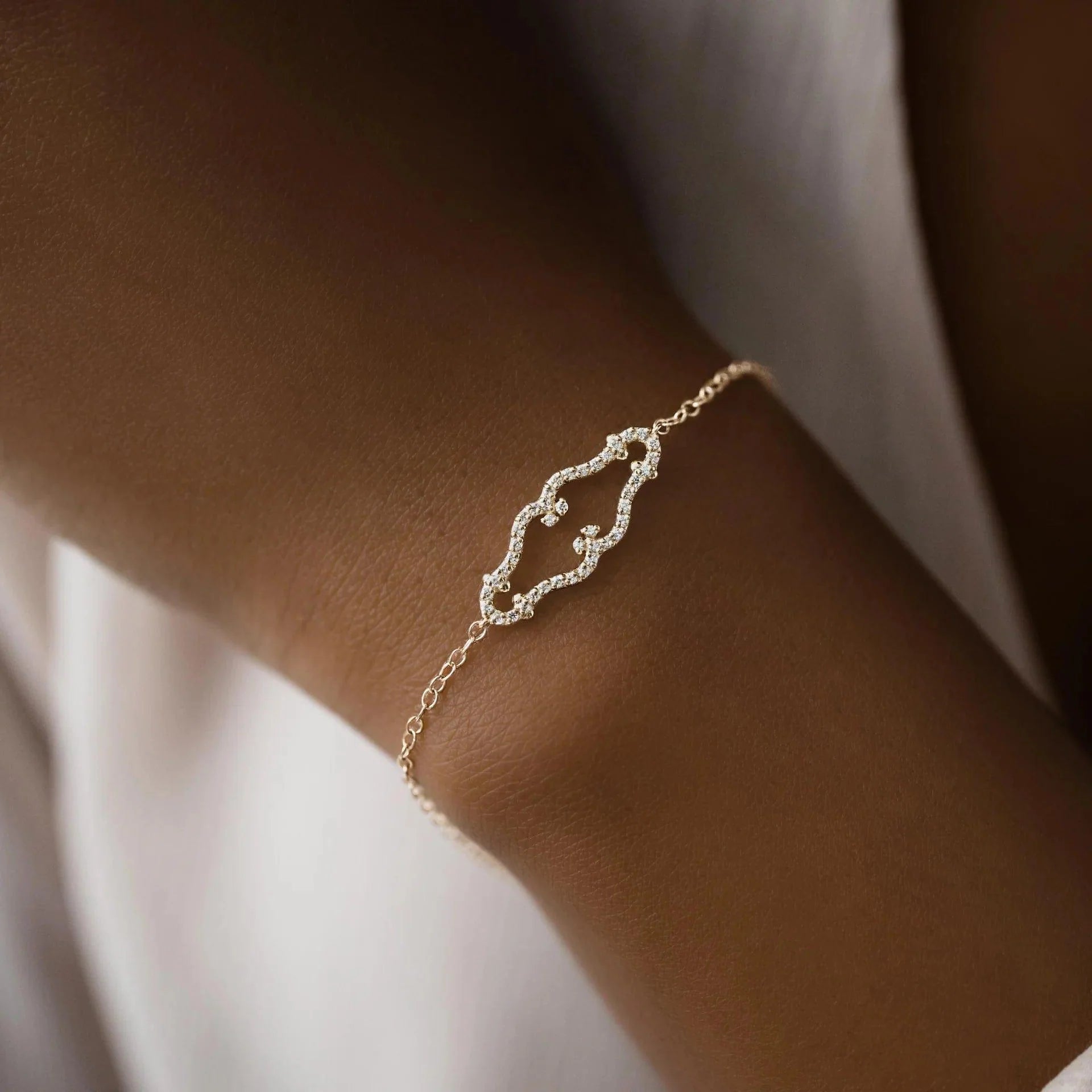 14k gold lab grown diamond bracelet, front view showing fine craftsmanship and a polished finish