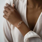 14k gold lab grown diamond bracelet, styled on model showing fine craftsmanship and a polished finish