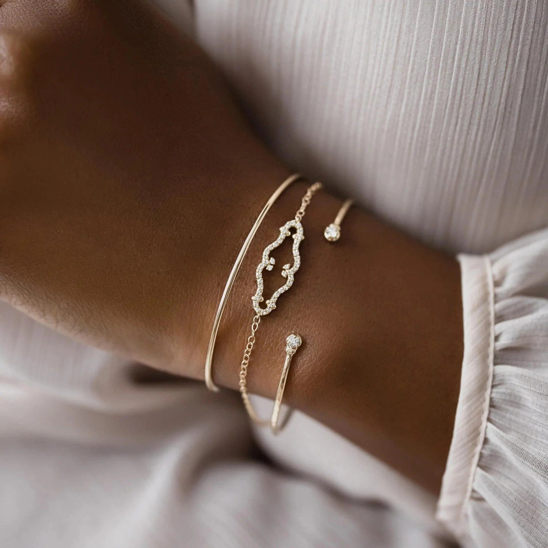 14k gold lab grown diamond bracelet, three-quarter view showing fine craftsmanship with brilliant sparkle