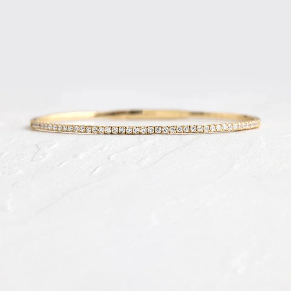 14k gold round lab grown diamond tennis bracelet, sparkle detail shot showing fine craftsmanship
