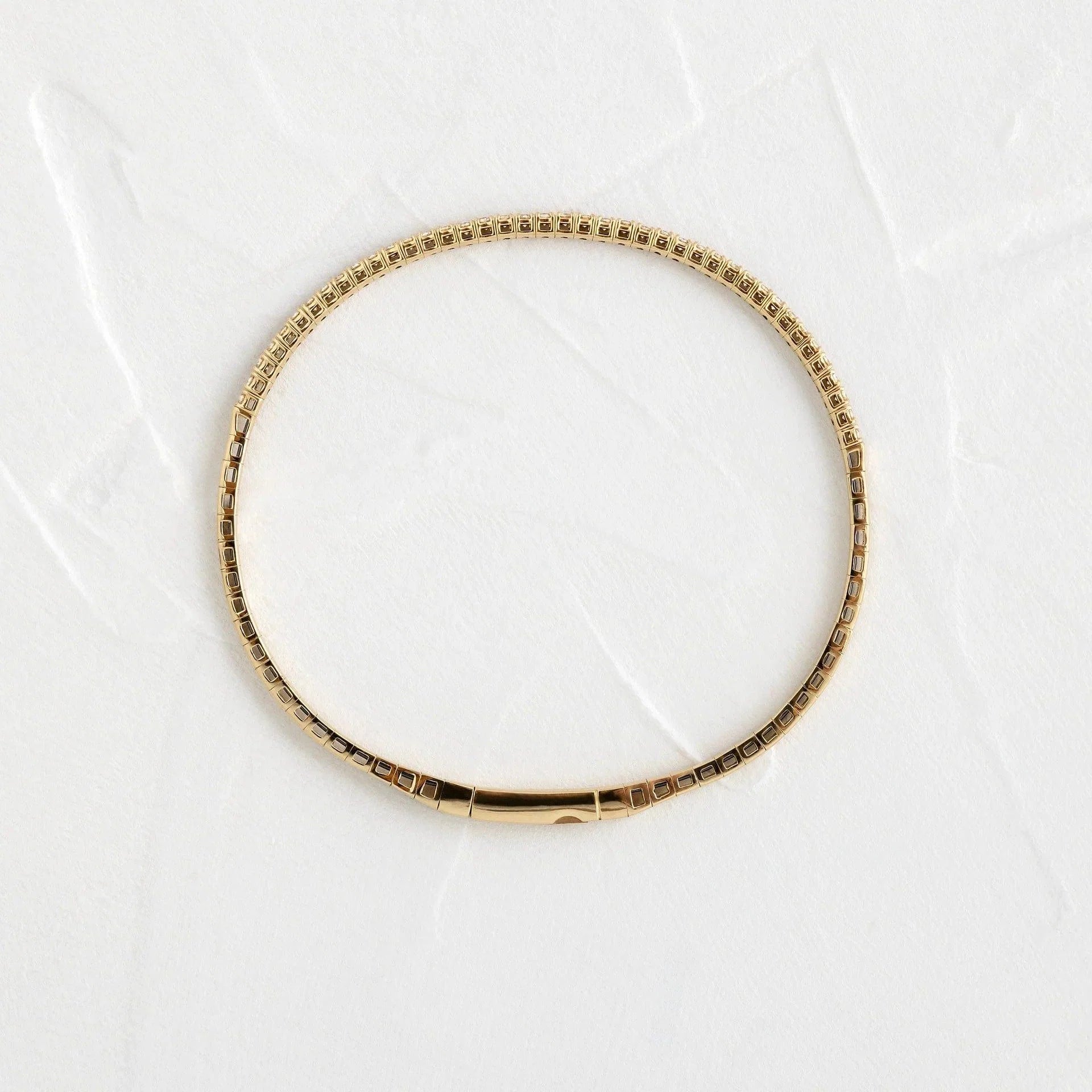 14k gold round lab grown diamond tennis bracelet, macro detail view showing fine craftsmanship