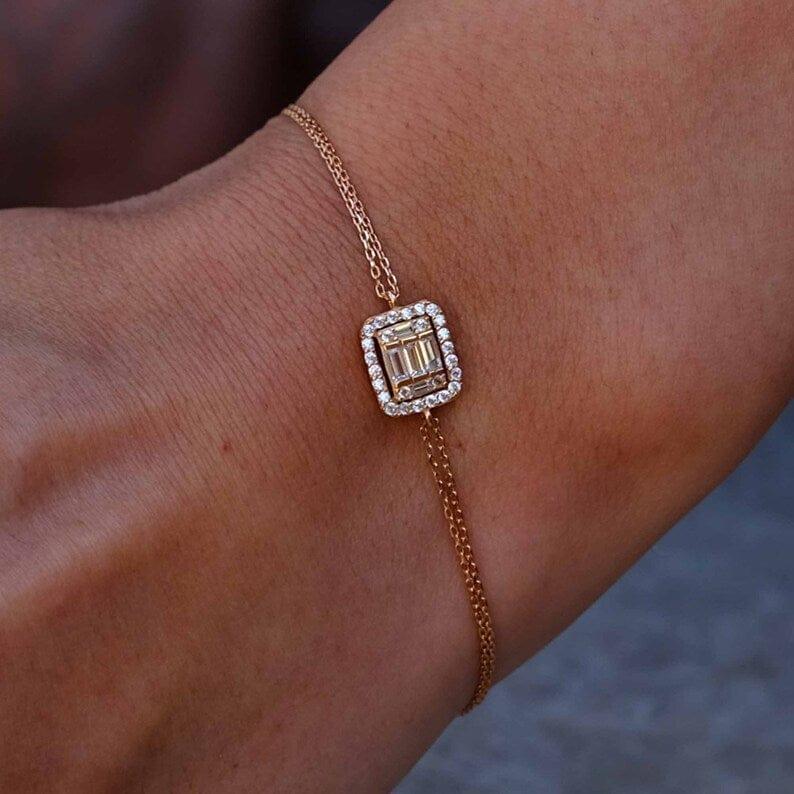 14k gold lab grown diamond bracelet, front view showing fine craftsmanship with brilliant sparkle