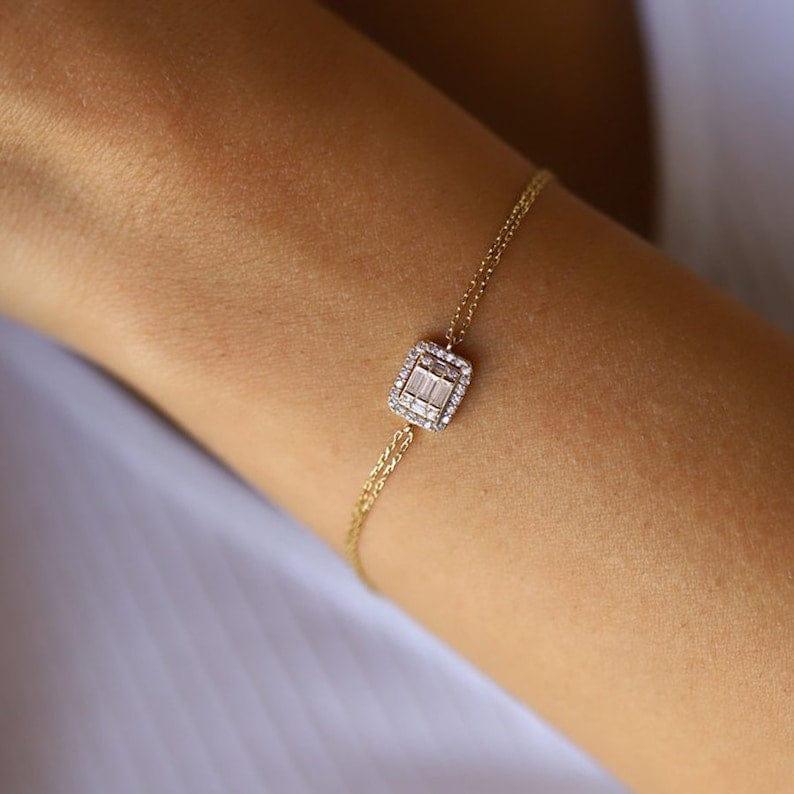 14k gold lab grown diamond bracelet, lifestyle shot showing fine craftsmanship with brilliant sparkle