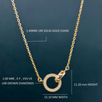 14k gold dainty lab grown diamond pendant necklace, front view showing fine craftsmanship