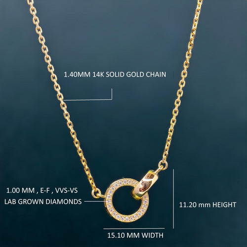 14k gold dainty lab grown diamond pendant necklace, front view showing fine craftsmanship