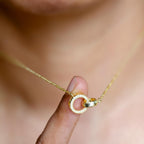 14k gold dainty lab grown diamond pendant necklace, styled on model showing fine craftsmanship