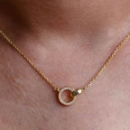 14k gold dainty lab grown diamond pendant necklace, top angle view showing fine craftsmanship