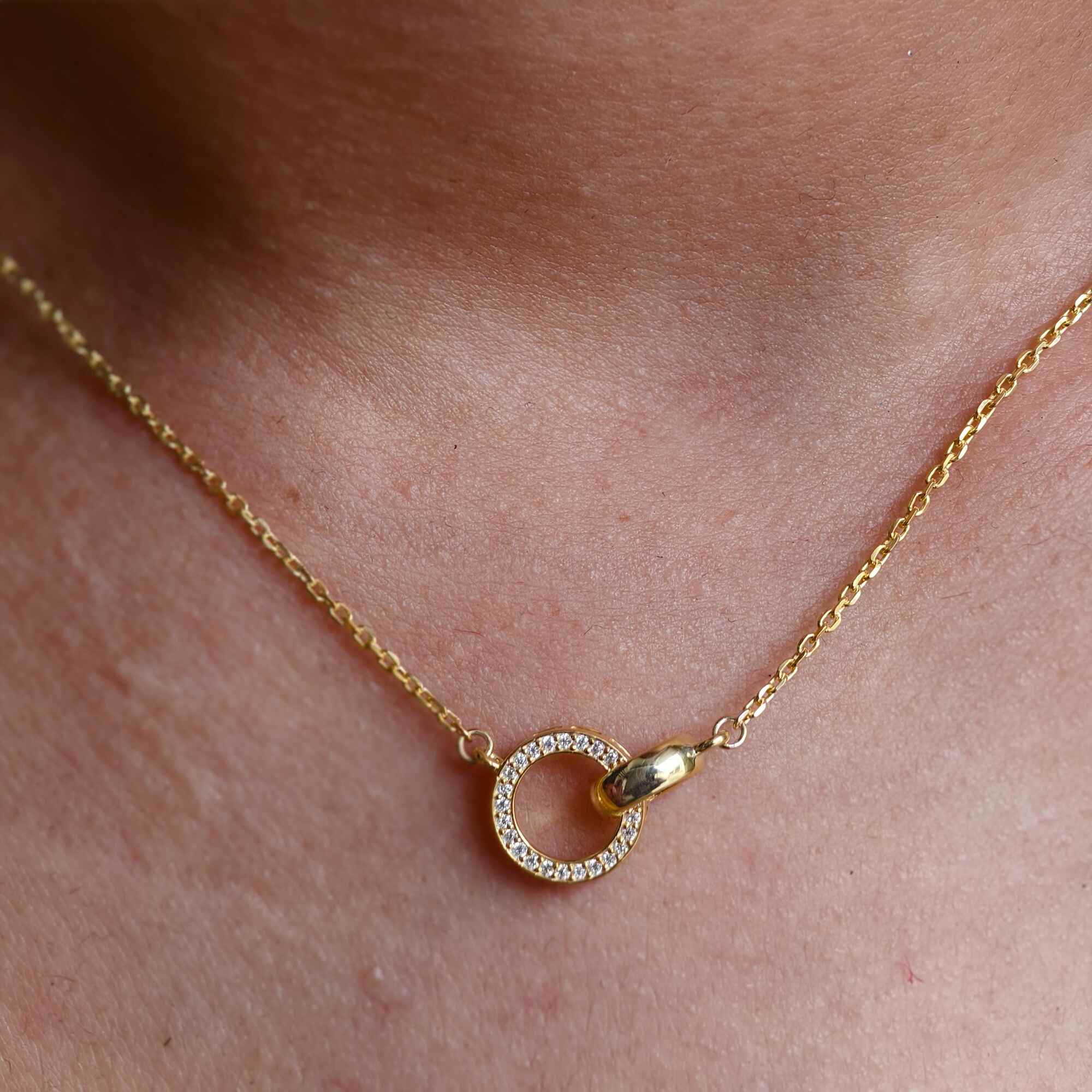 14k gold dainty lab grown diamond pendant necklace, top angle view showing fine craftsmanship