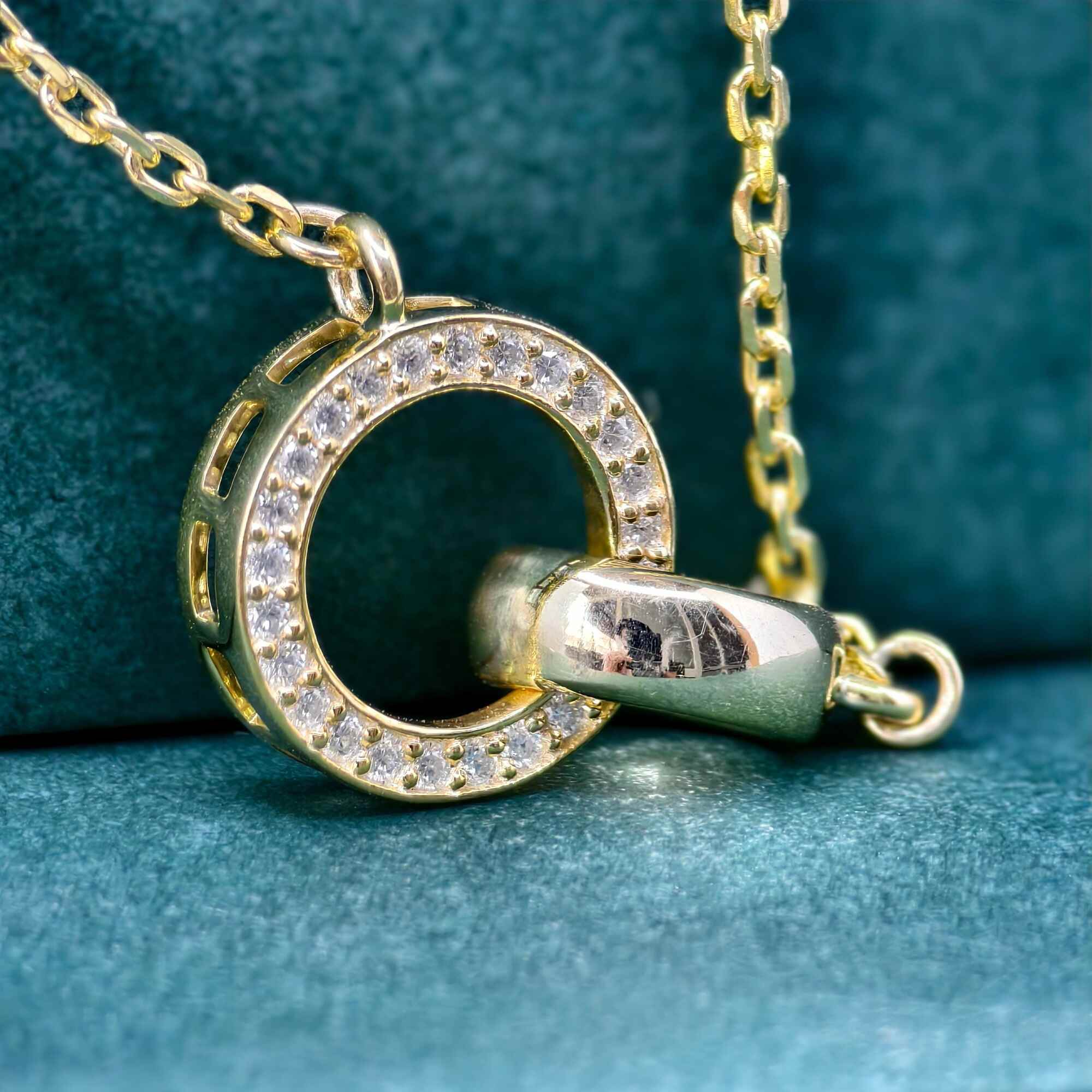 14k gold dainty lab grown diamond pendant necklace, three-quarter view showing fine craftsmanship