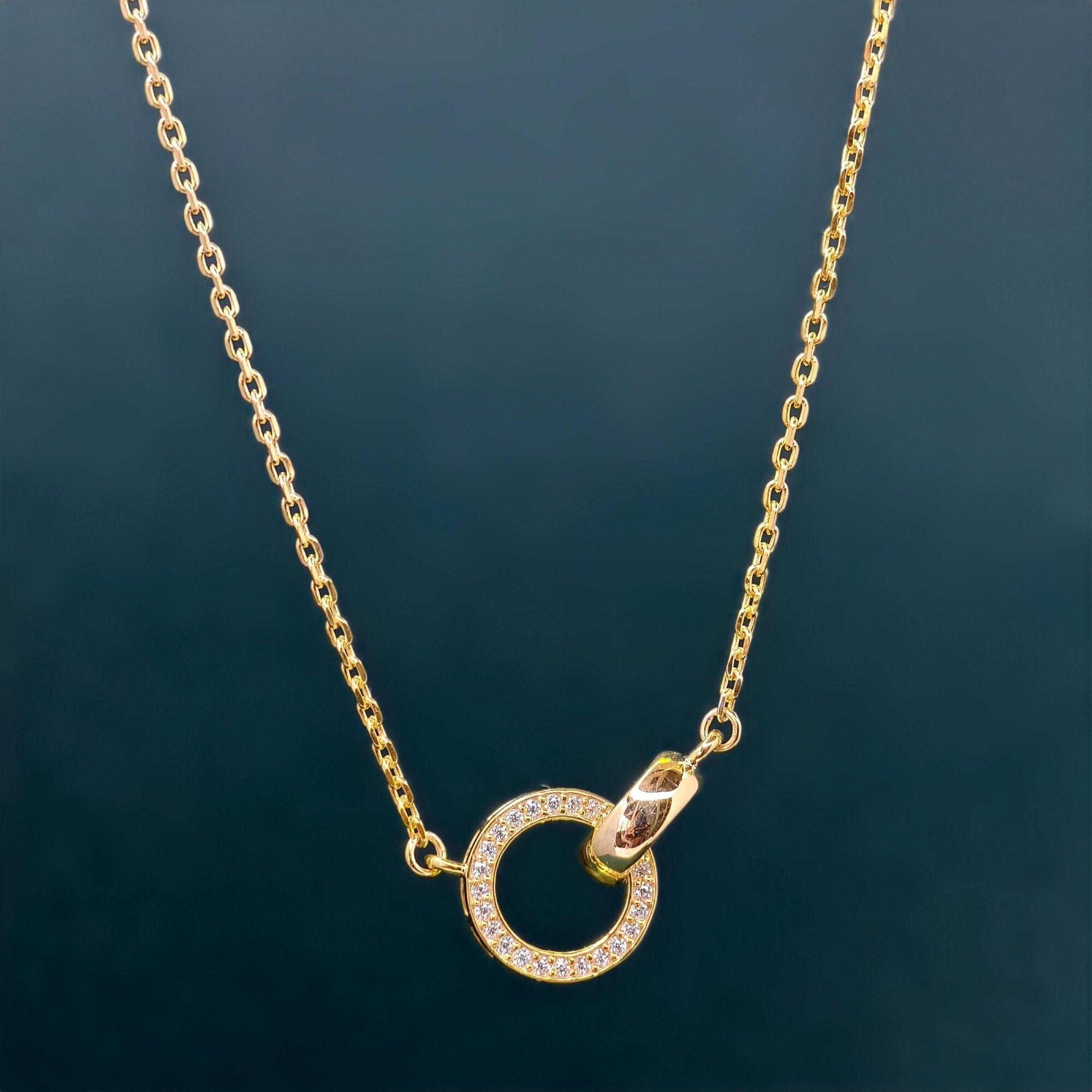 14k gold dainty lab grown diamond pendant necklace, lifestyle shot showing fine craftsmanship