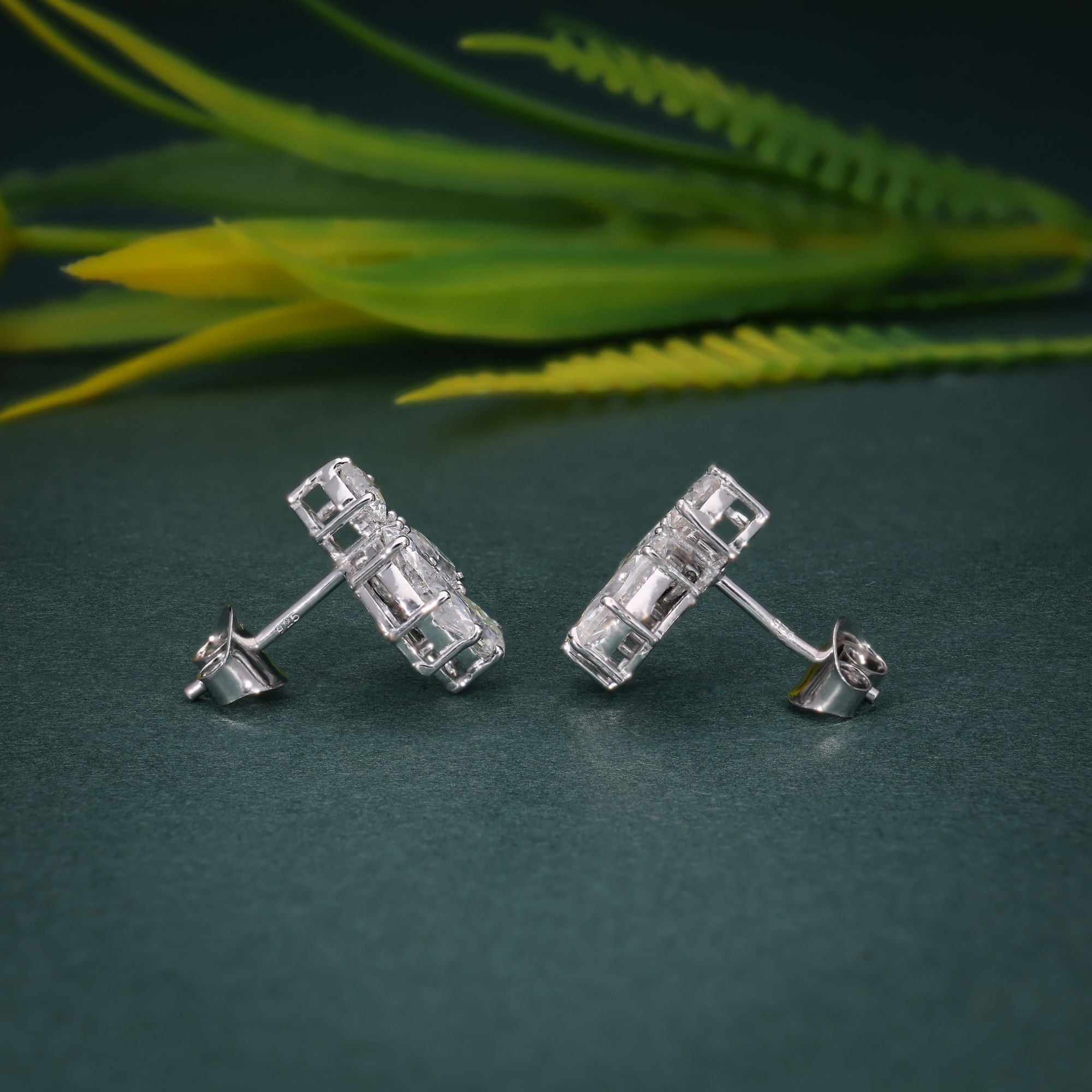 14k gold marquise lab grown diamond earrings, detailed close-up showing fine craftsmanship